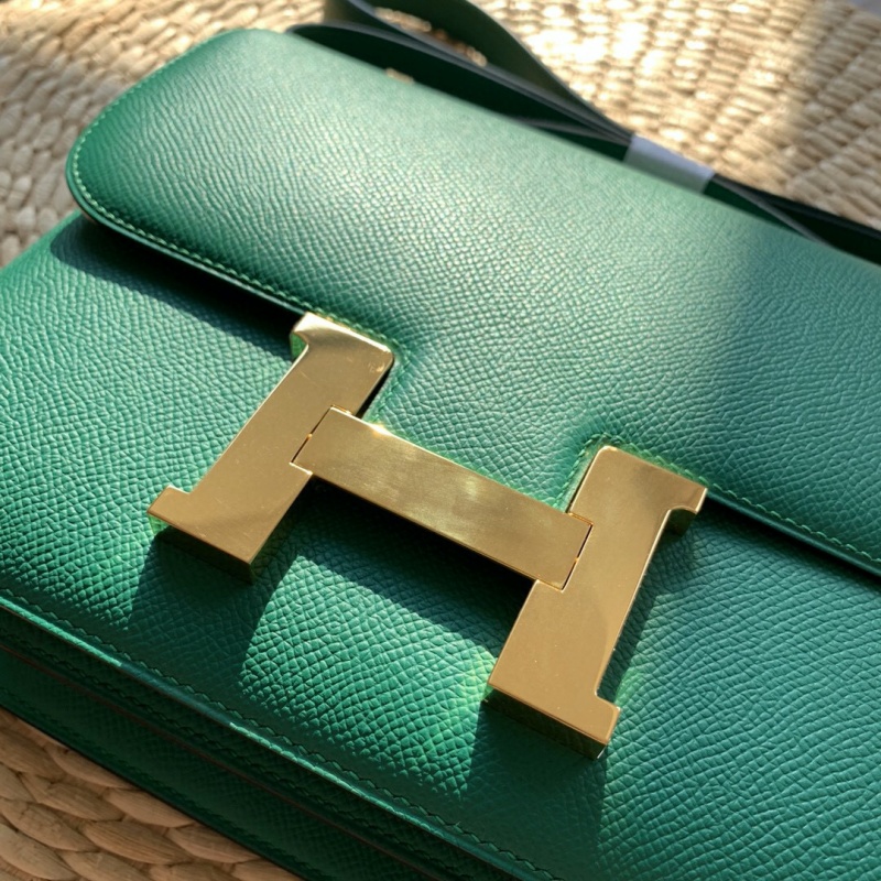 Hermes constance系列 愛馬仕康康包 純手工定制Epsom小牛皮 孔雀綠金扣