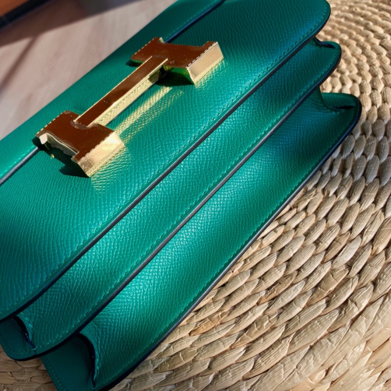 Hermes constance系列 愛馬仕康康包 純手工定制Epsom小牛皮 孔雀綠金扣
