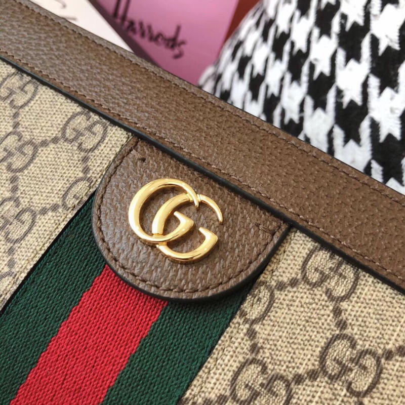 503877 Gucci Ophidia系列小號 GG 嵌花條紋織帶 鏈條肩背包 啡棕