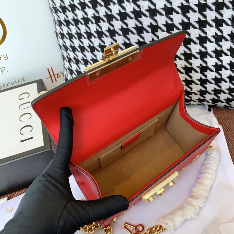 432182 Gucci Padlock系列鉚釘包 古馳單肩女包 紅色