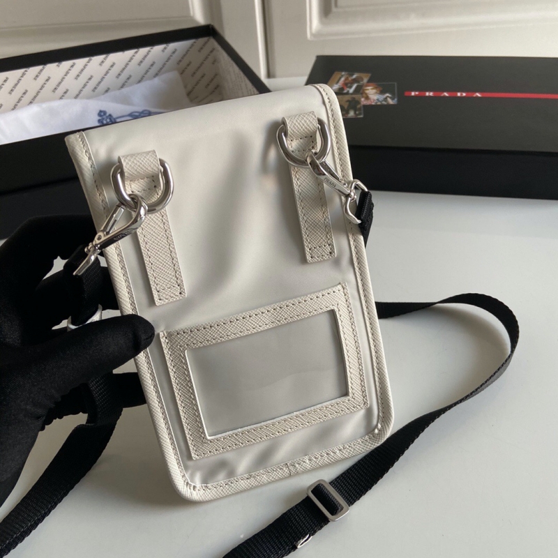 2ZH109 Prada 尼龍和Saffiano 皮革手機包 普拉達手機包 白色