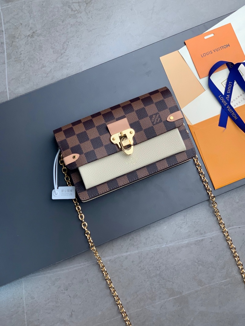 N60237 LV VAVIN 鏈條包 Damier Ebene 帆布配牛皮迷你女包 奶白色