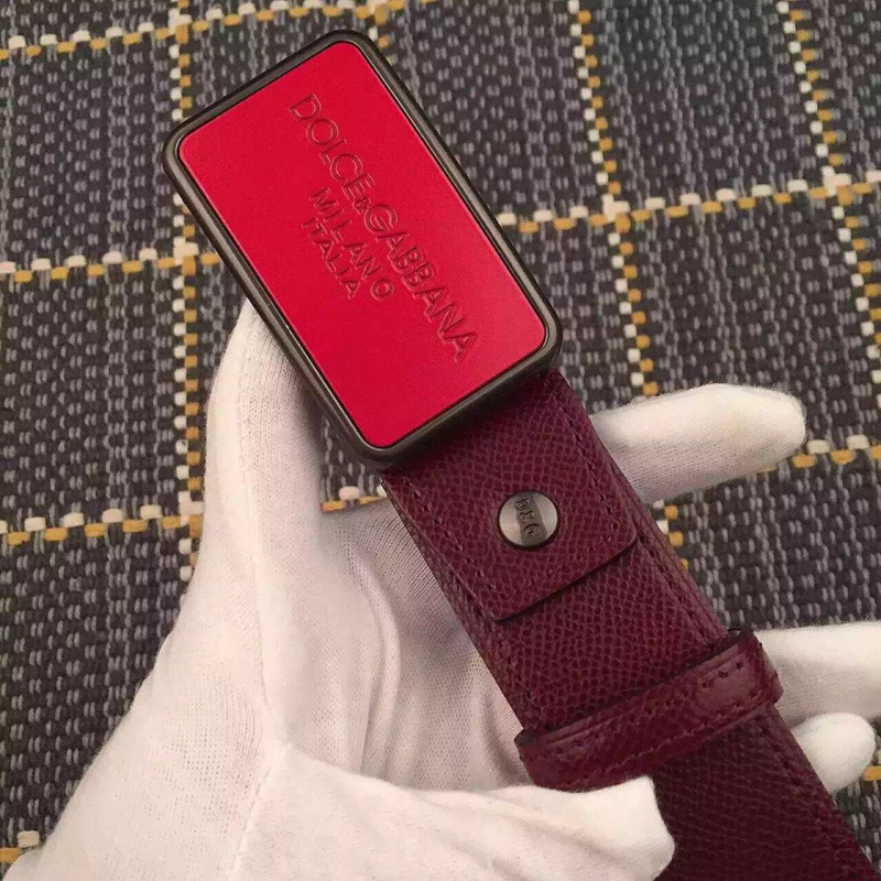 DG官網新款同步 DG男士板扣原單進口頭層小牛皮腰帶 紅色