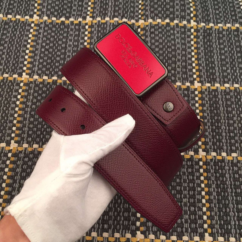 DG官網新款同步 DG男士板扣原單進口頭層小牛皮腰帶 紅色