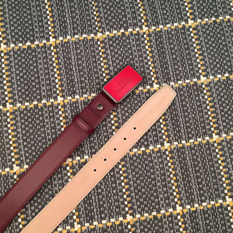 DG官網新款同步 DG男士板扣原單進口頭層小牛皮腰帶 紅色