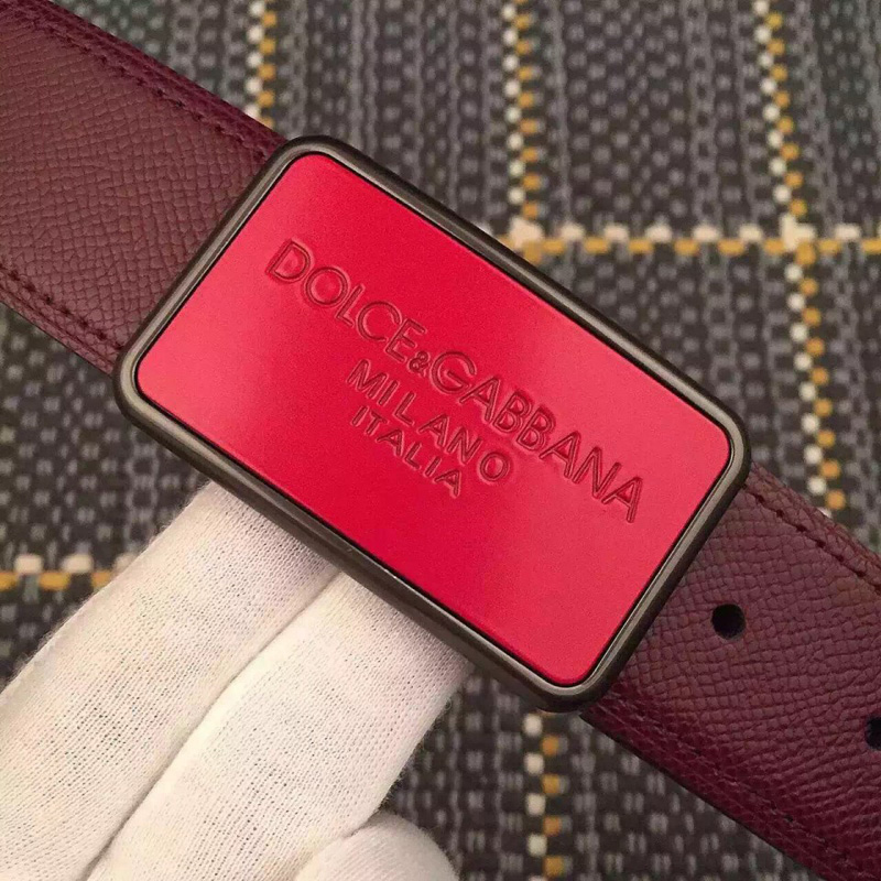 DG官網新款同步 DG男士板扣原單進口頭層小牛皮腰帶 紅色