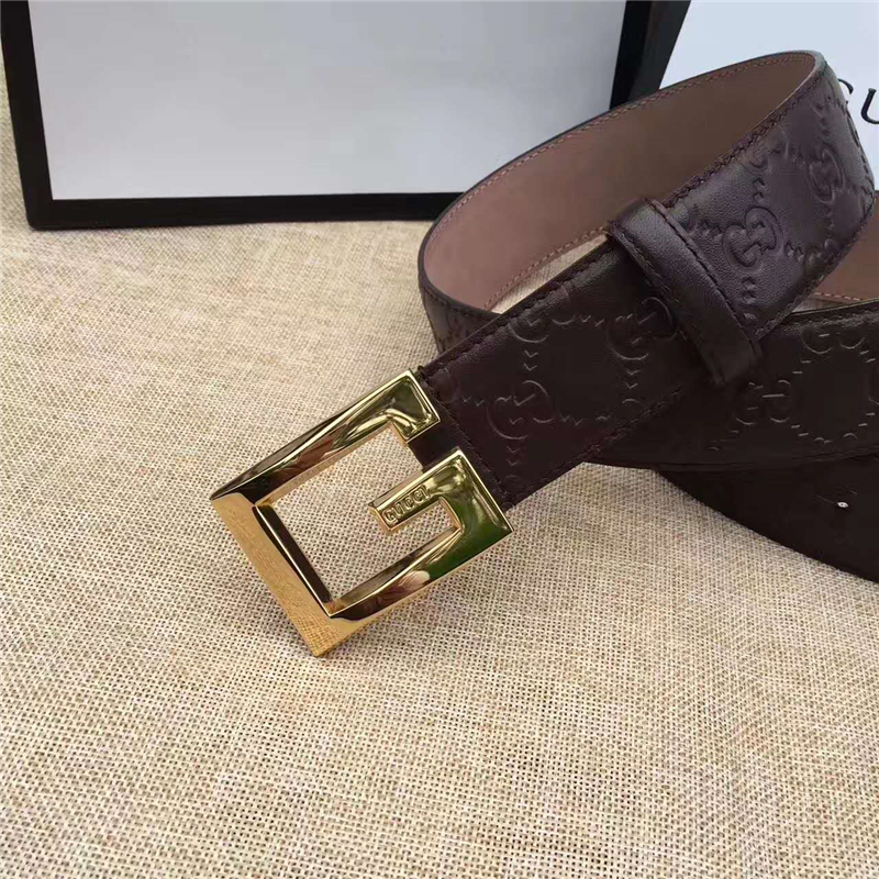 Gucci 金色扣腰帶 內(nèi)襯頭層樹(shù)膏磨砂皮底腰帶 Gucci皮帶