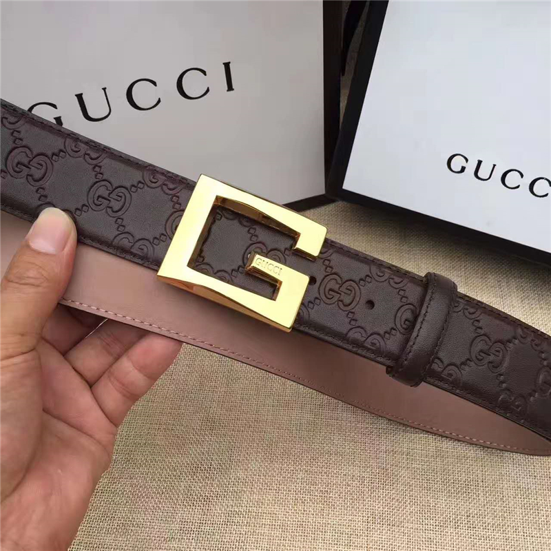 Gucci 金色扣腰帶 內(nèi)襯頭層樹(shù)膏磨砂皮底腰帶 Gucci皮帶