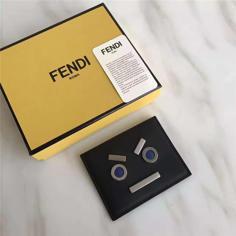 FENDI 芬迪 2017新款 face 小牛皮三夾層卡片套 黑色