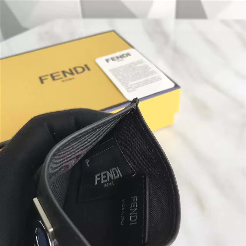 FENDI 芬迪 2017新款 face 小牛皮三夾層卡片套 黑色