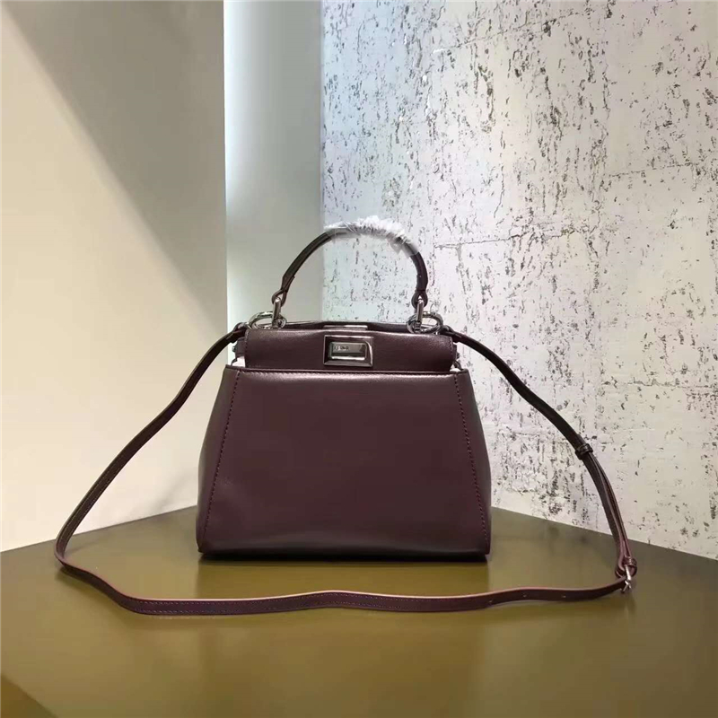 2590 FENDI 芬迪 軟羊皮革手提包 兩個內袋 金屬配件 紫紅色