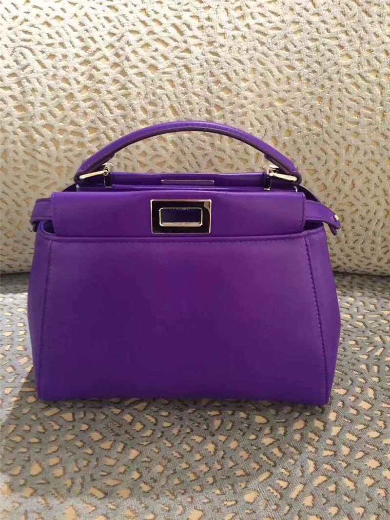 2590 FENDI 芬迪 軟羊皮革手提包 兩個內袋 金屬配件 紫蘭色