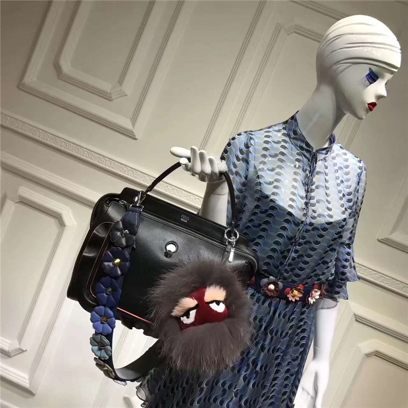 8776 FENDI 芬迪 小牛皮 褶皺波浪飾邊 手提單肩包 黑色