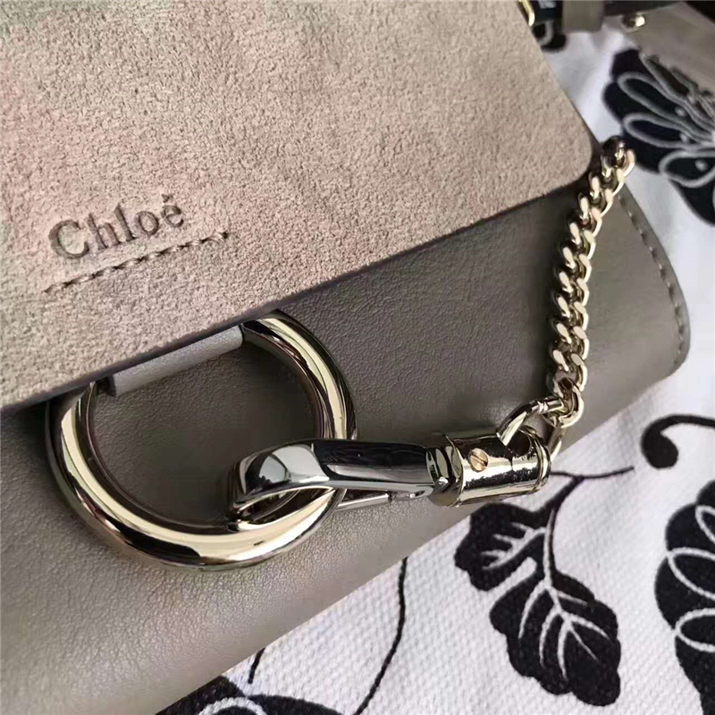 7565 Chloe 珂洛伊 Faye mini 牛皮配磨砂皮 圓環鏈條 單肩斜挎包 大象灰