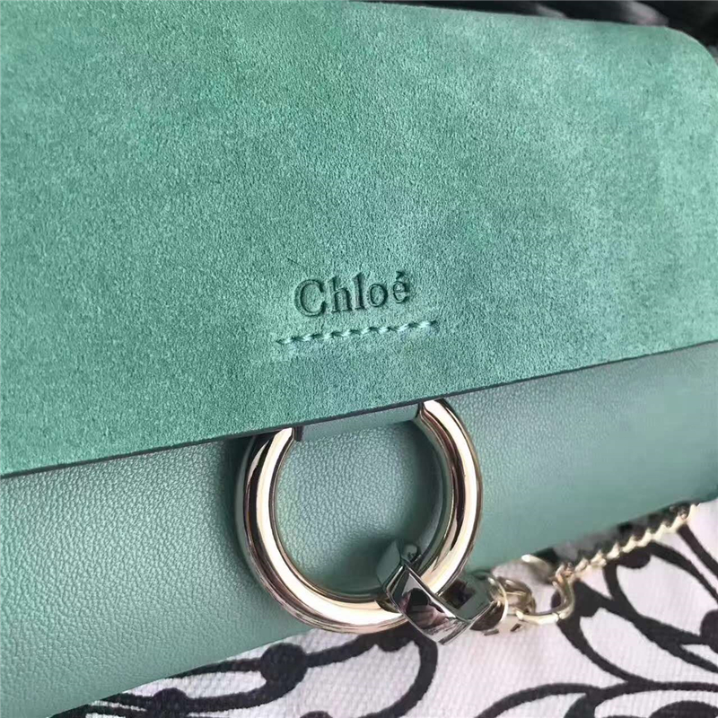 7565 Chloe 珂洛伊 Faye mini 牛皮配磨砂皮 圓環鏈條 單肩斜挎包 蒂芙尼藍