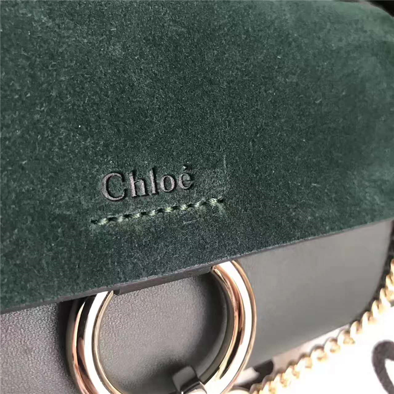 7565 Chloe 珂洛伊 Faye mini 牛皮配磨砂皮 圓環鏈條 單肩斜挎包 墨綠色
