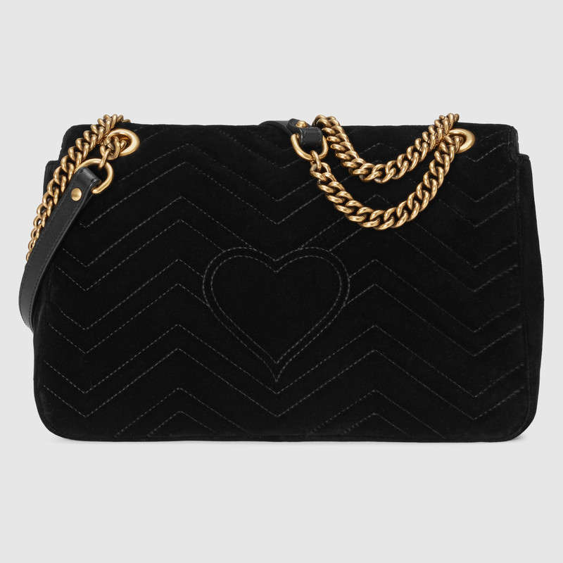 443496 GUCCI GG Marmont系列 刺繡 人形花紋天鵝絨 肩背包 黑色