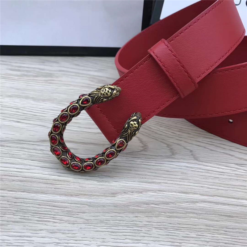 GUCCI 古馳 2017暢銷女款 雙面進口平紋 頭層牛皮 龍頭花紋扣 紅帶紅鉆金扣