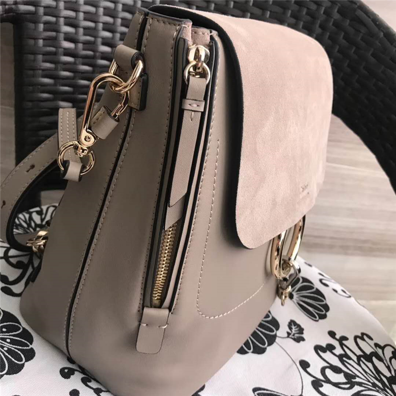 Chloe 珂洛伊 Faye backpack 牛皮配磨砂皮 圓環鏈條 大號雙肩包 大象灰
