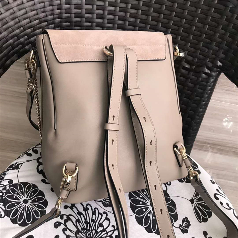 Chloe 珂洛伊 Faye backpack 牛皮配磨砂皮 圓環鏈條 大號雙肩包 大象灰