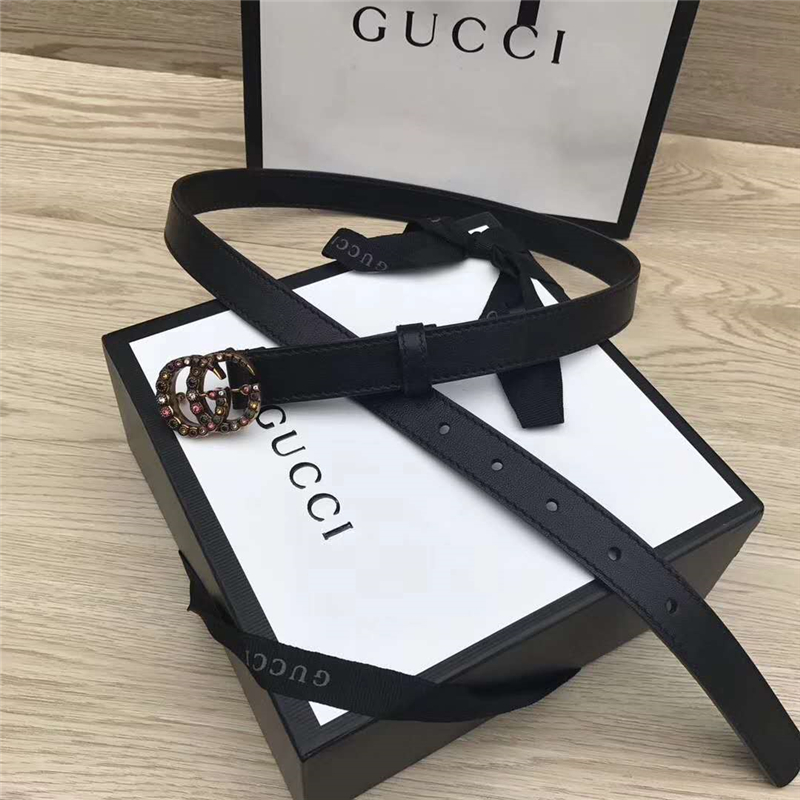 GUCCI皮帶 頭層牛皮 七彩水晶古銅扣 GUCCI腰帶 女士皮帶
