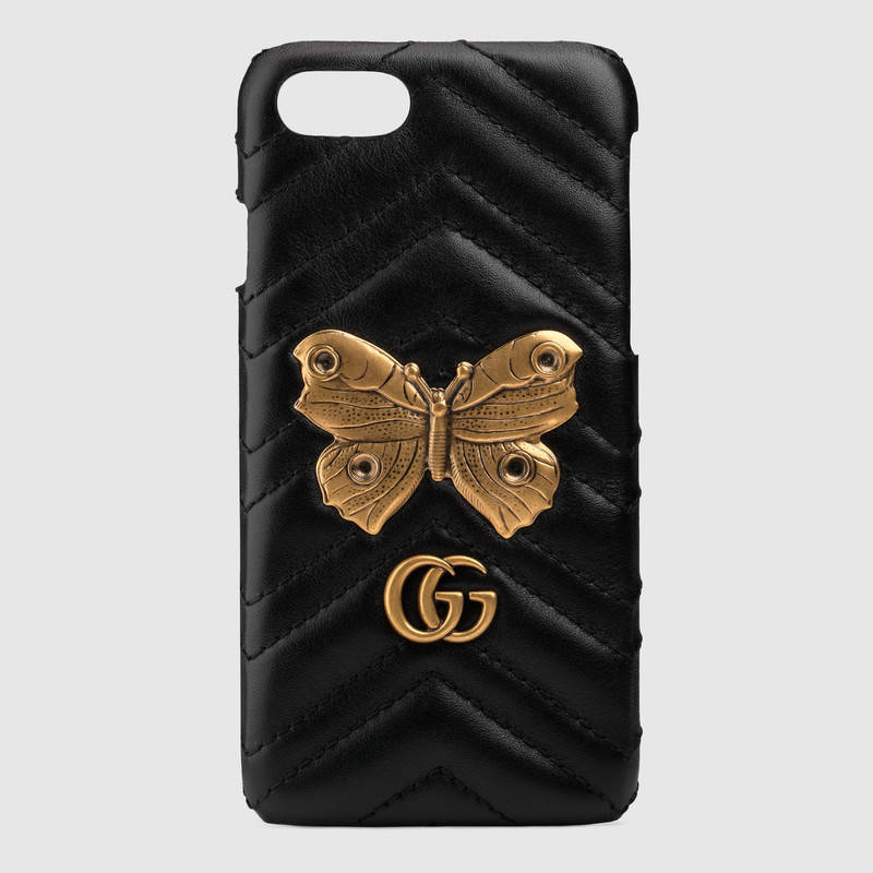 474804 GUCCI GG Marmont系列飛蛾造型鉚釘 絎縫皮革 iPhone 7保護套