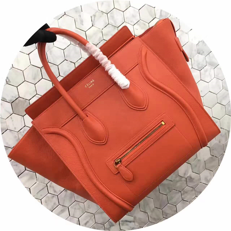 2017賽琳 celine笑臉包 囧臉包真皮 中號 頭層牛皮 翅膀手提包 橙色