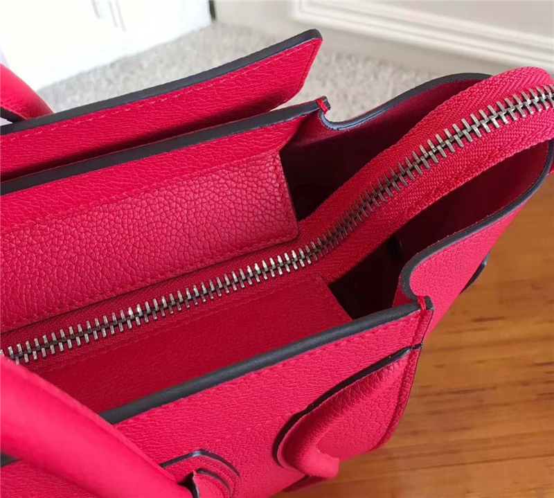 2017賽琳 celine笑臉包 囧臉包真皮 中號 頭層牛皮 翅膀手提包 玫紅色