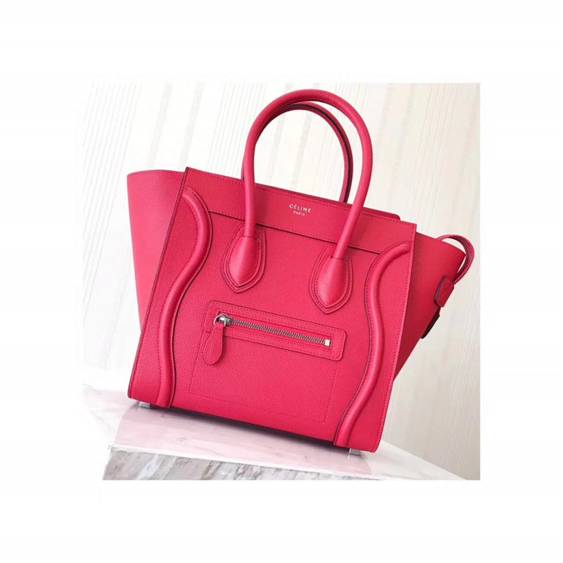 2017賽琳 celine笑臉包 囧臉包真皮 中號 頭層牛皮 翅膀手提包 玫紅色