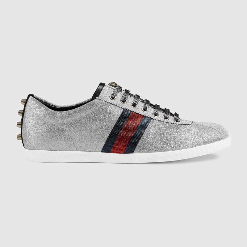 414684 GUCCI 鉚釘裝飾閃光 織帶 男款 低幫運動鞋 銀色