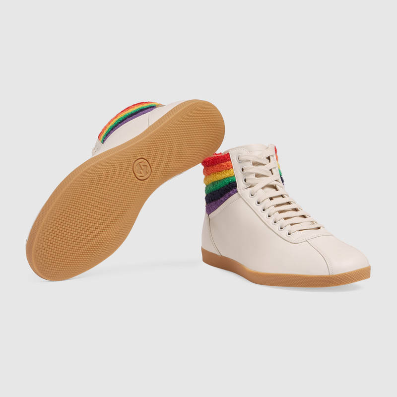 473375 GUCCI 皮革 彩虹高幫 運動鞋 白色
