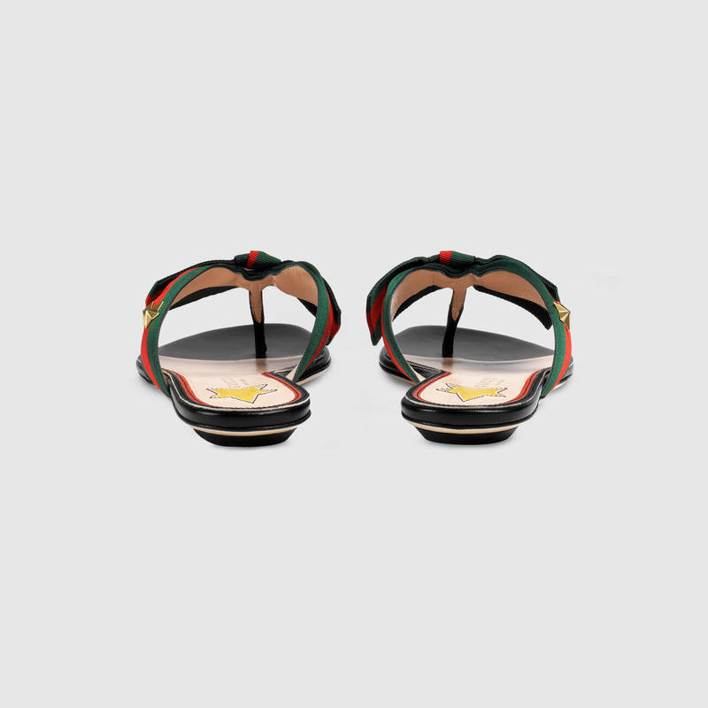 433565 GUCCI 鉚釘 羅緞織帶 夾趾涼鞋 人字拖 黑色