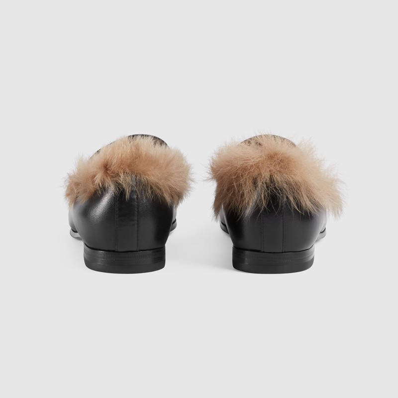 496626 Gucci Jordaan 毛皮 馬銜扣 低跟樂福鞋 黑色