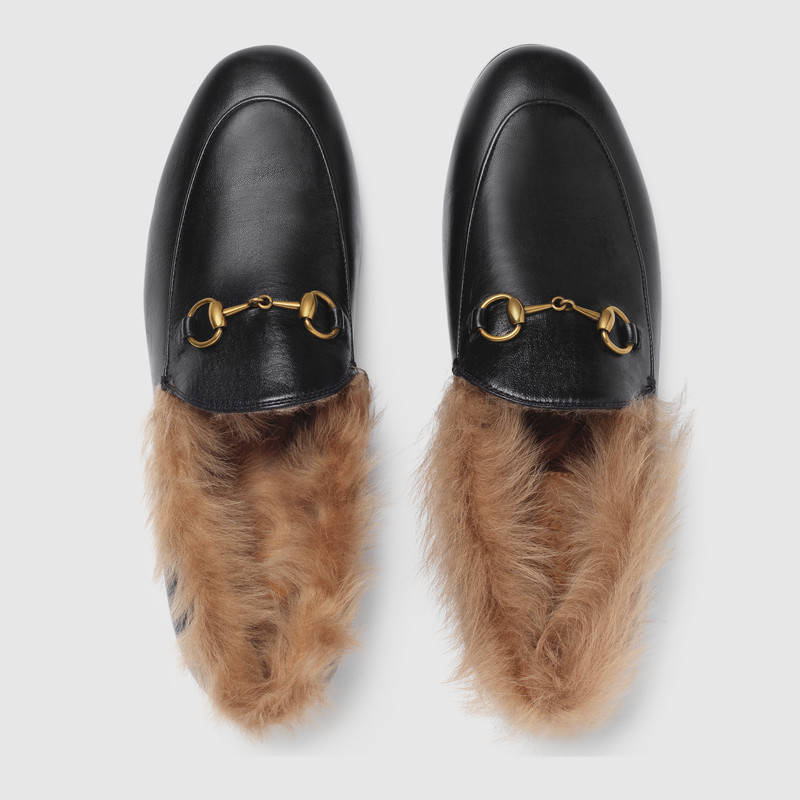 496626 Gucci Jordaan 毛皮 馬銜扣 低跟樂福鞋 黑色