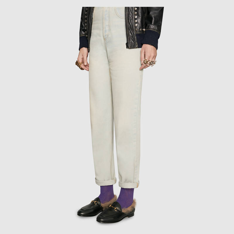 496626 Gucci Jordaan 毛皮 馬銜扣 低跟樂福鞋 黑色