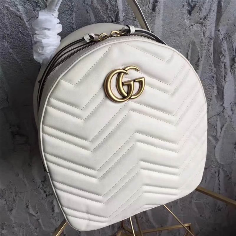 476671 GUCCI GG Marmont系列 絎縫 皮革 雙肩包 白色