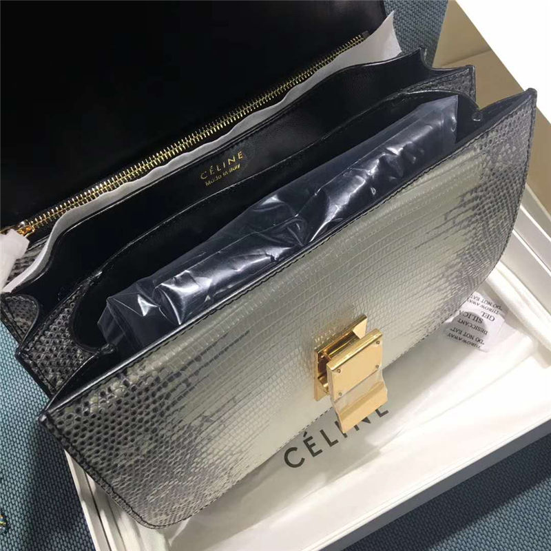 CELINE 賽琳 17款秋冬 CLASSIC BOX 蜥蜴皮 中號 女士單肩包 白色