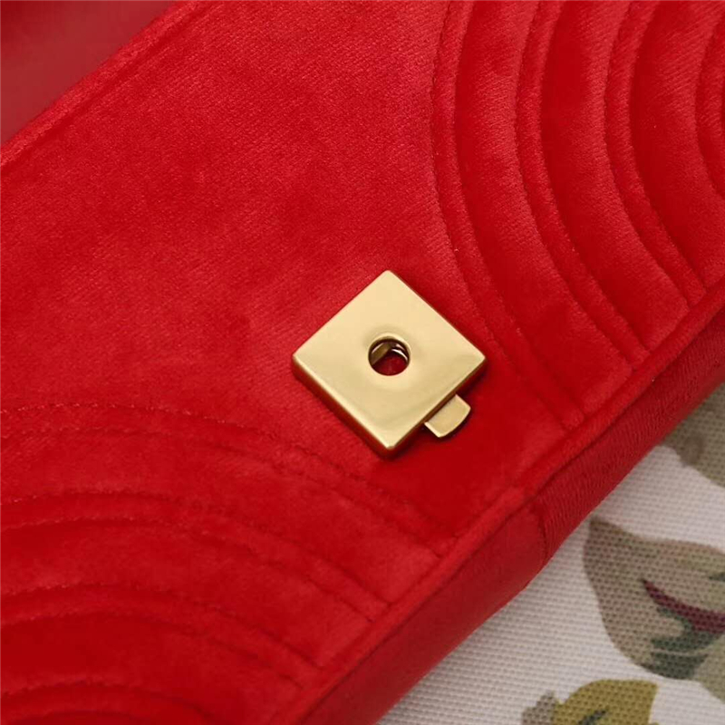446744 GUCCI GG Marmont系列 波浪紋天鵝絨刺繡 鏈帶肩背包 芙蓉紅