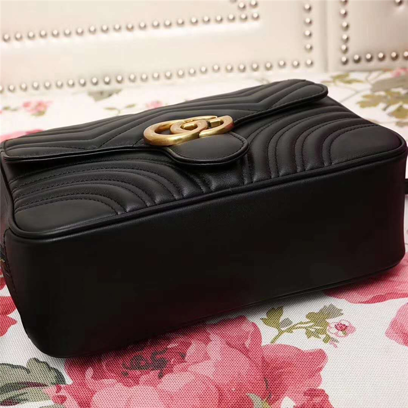 498100 新款 GG Marmont系列 絎縫波浪紋 織帶 手提斜跨包 黑色