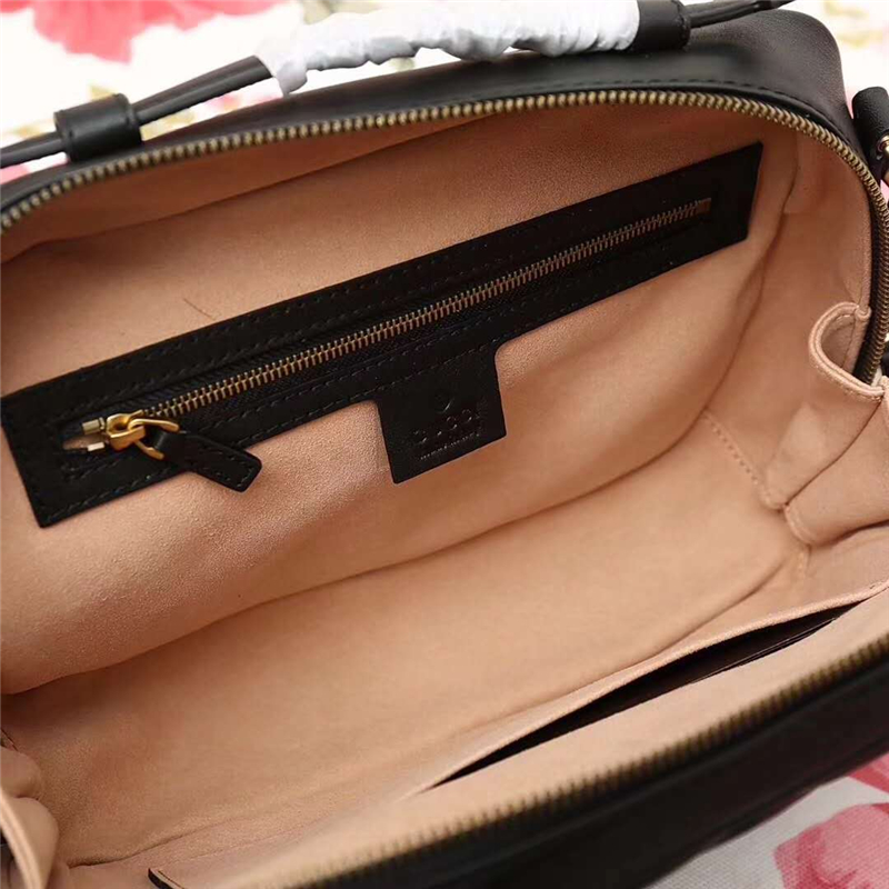 498100 新款 GG Marmont系列 絎縫波浪紋 織帶 手提斜跨包 黑色