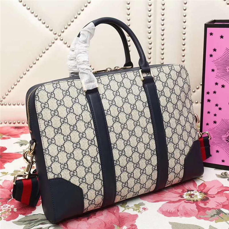 474135 GUCCI GG Supreme高級人造帆布 公文包 灰白色