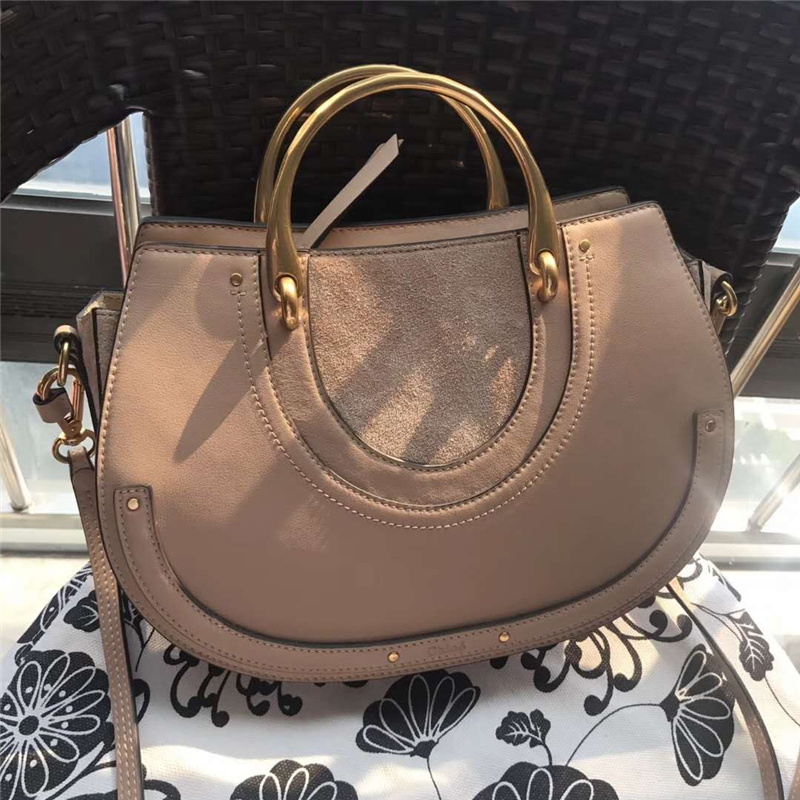 Chloe 蔻依 17新款 Pixie大號女包 牛皮拼磨砂 手提肩包 卡其