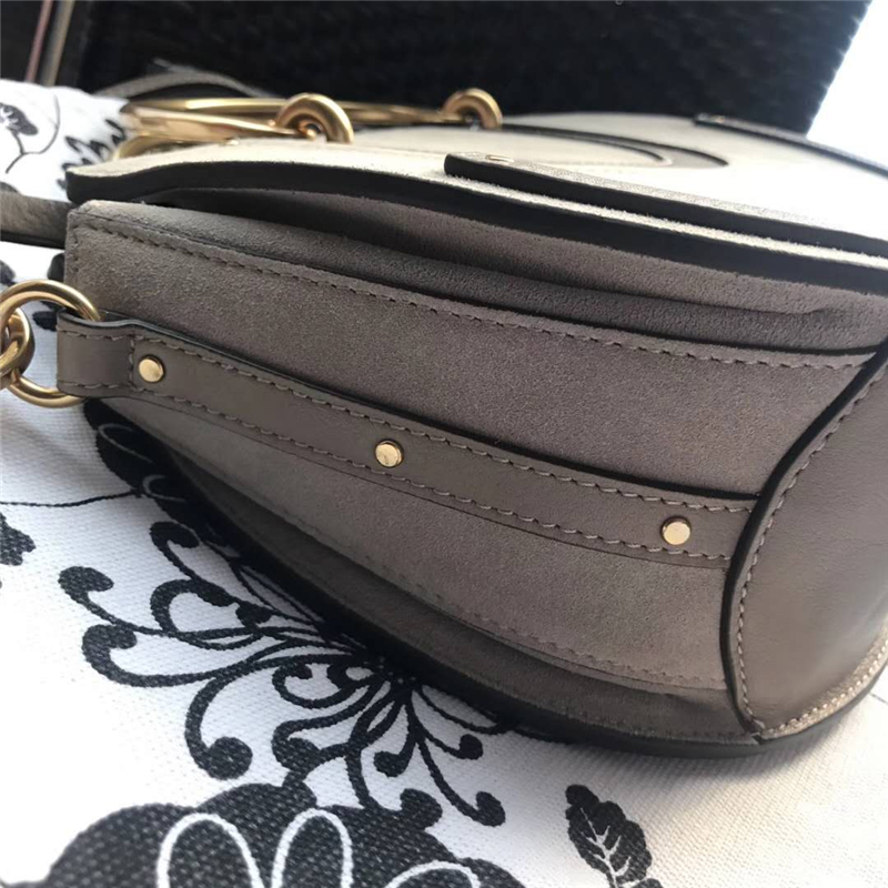 Chloe 蔻依 17新款 Pixie大號女包 牛皮拼磨砂 手提肩包 淺灰色