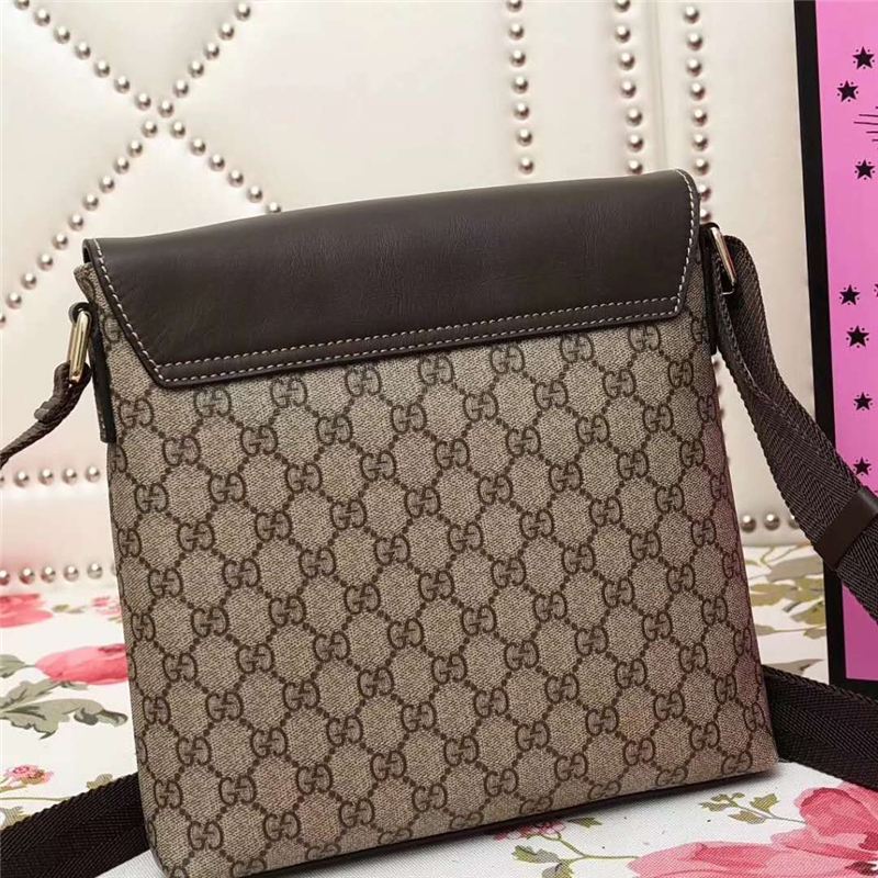 353431 GUCCI 雙G印花 真皮拼布翻蓋 女款 單肩斜跨包 啡色