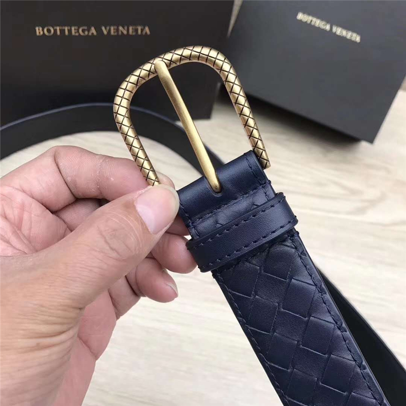 2408934 BV寶緹嘉 2017新款 金色針扣 手工編織 休閑皮帶 藏藍色