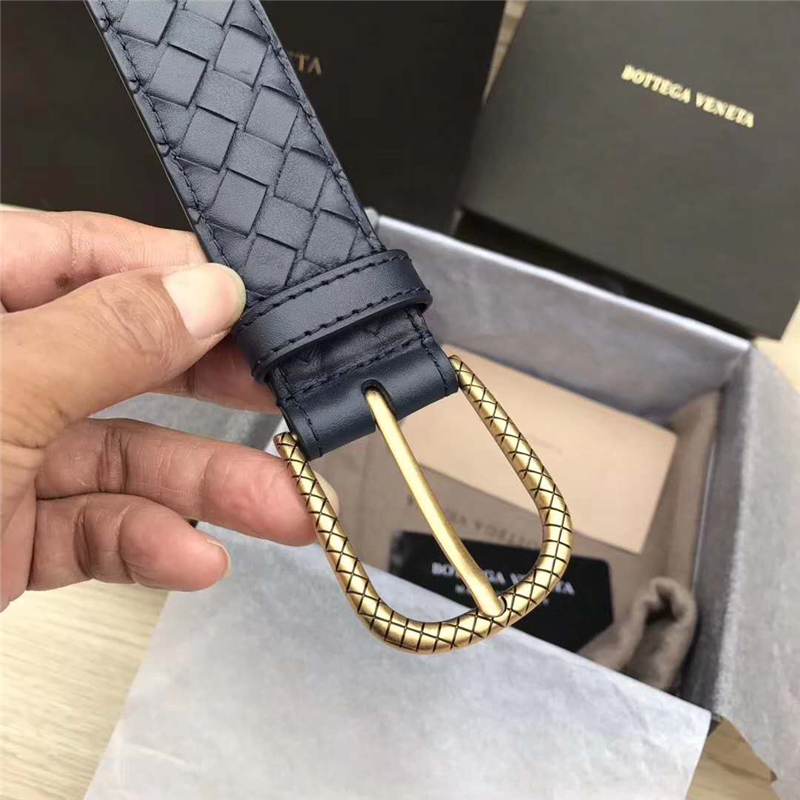 2408934 BV寶緹嘉 2017新款 金色針扣 手工編織 休閑皮帶 藏藍色