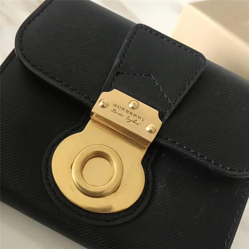 40554702 巴寶莉 DK88系列 拼色 Trench 皮革 短款錢夾 純黑色