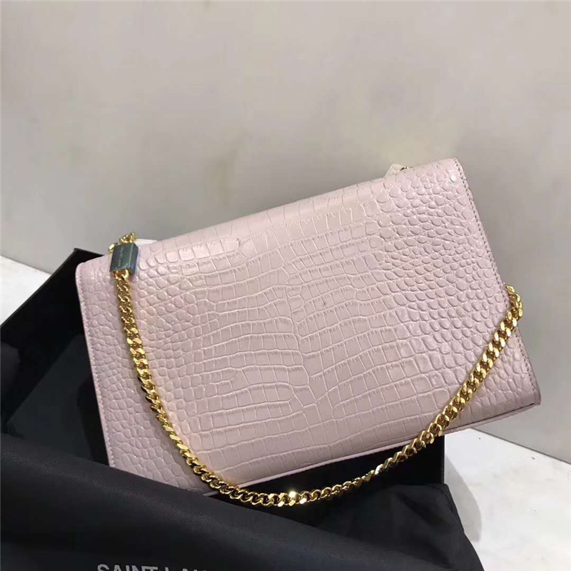 326076 YSL圣羅蘭 專柜最新 細(xì)鱷魚紋 流蘇包 裸粉金鏈