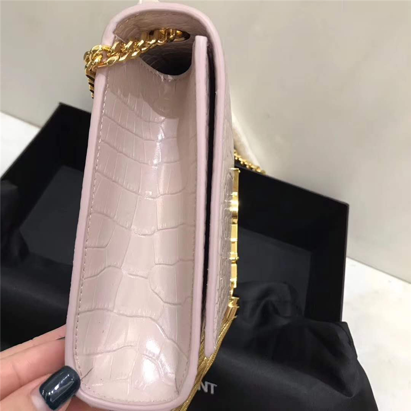 326076 YSL圣羅蘭 專柜最新 細(xì)鱷魚紋 流蘇包 裸粉金鏈