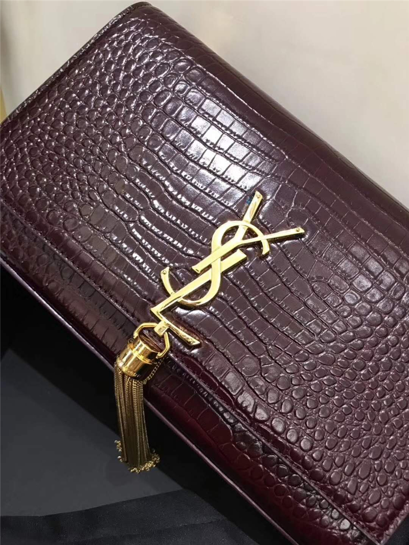 326076 YSL圣羅蘭 專柜最新 細鱷魚紋 流蘇包 棗紅金鏈